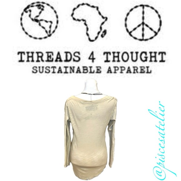 Threads 4 Thought Beige Solid Scoop Neck Long Sleeve T-Shirt, Women’s Size XS. - Picture 4 of 7